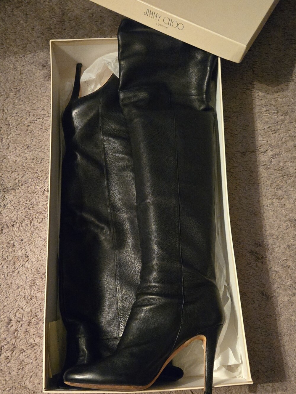 Jimmy Choo Black Over-the-Knee Italian Leather Stiletto Boots